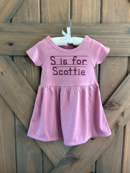 Monochrome Penmanship Toddler Dress in Mauve