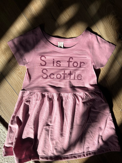 Monochrome Penmanship Toddler Dress in Mauve