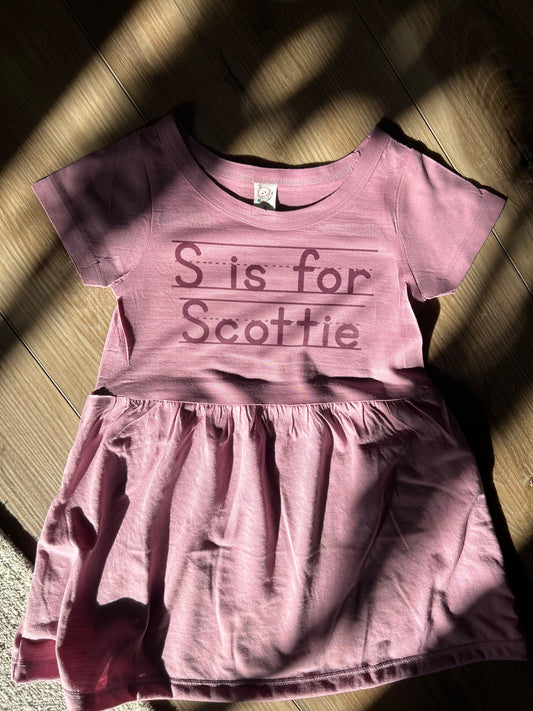 Monochrome Penmanship Toddler Dress in Mauve
