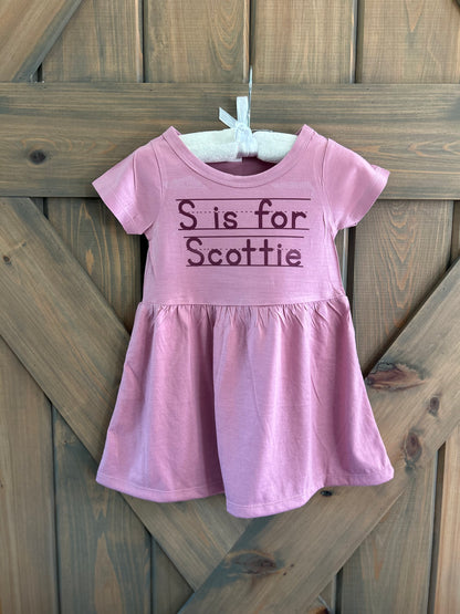 Monochrome Penmanship Toddler Dress in Mauve
