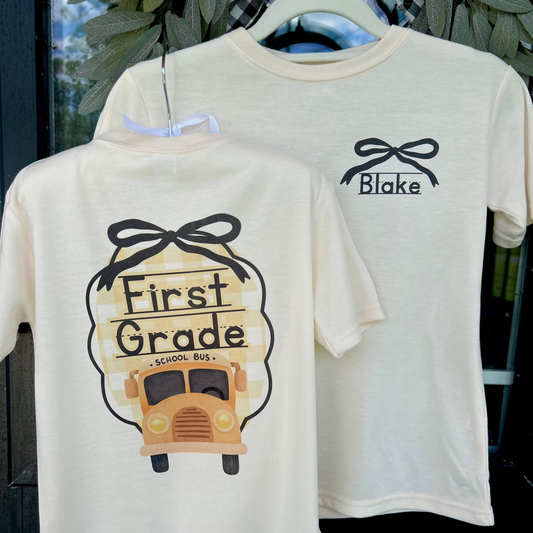 Personalized Grade Tees: Bus with Bow