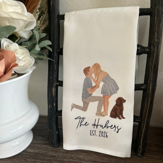 Personalized Watercolor Wedding Tea Towel