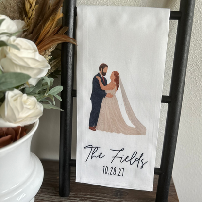 Personalized Watercolor Wedding Tea Towel