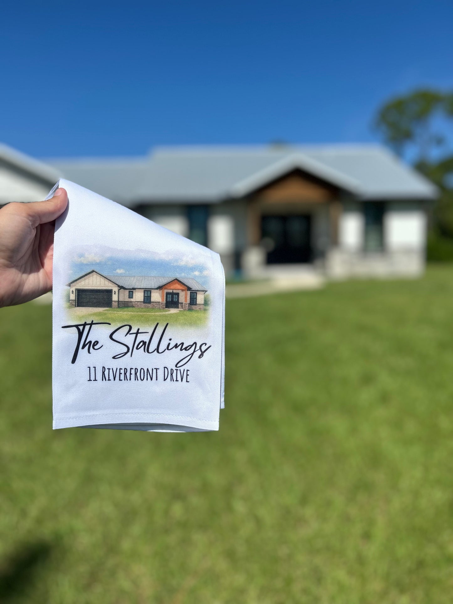 Personalized Watercolor Home Tea Towel